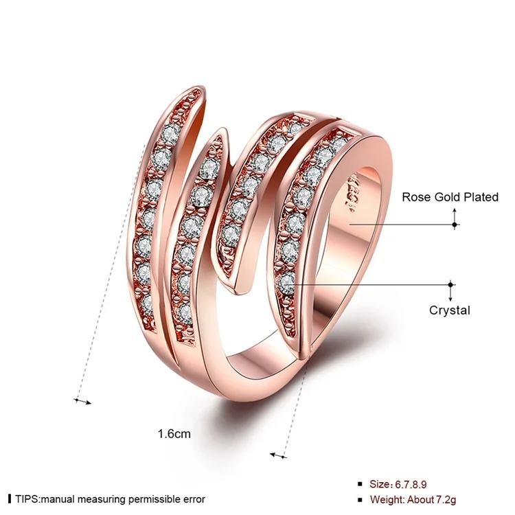 Women Lady Double-layer Geometry Pattern Rhinestone Wedding Ring - Size: 7