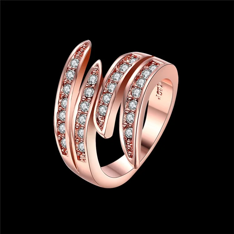 Women Lady Double-layer Geometry Pattern Rhinestone Wedding Ring - Size: 7