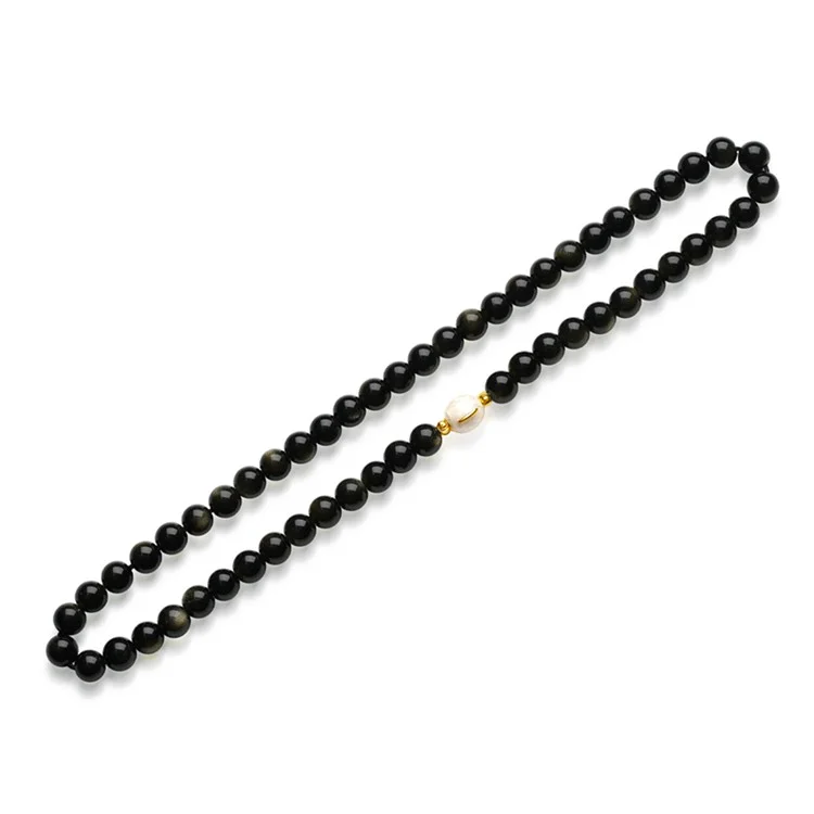 YISIXICI ZL13140007 Pulsera de Obsidiana Pulsera de Cuentas para Pareja Joyería de Muñeca Regalo de Cumpleaños - Negro