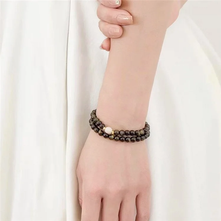YISIXICI ZL13140007 Pulsera de Obsidiana Pulsera de Cuentas para Pareja Joyería de Muñeca Regalo de Cumpleaños - Negro
