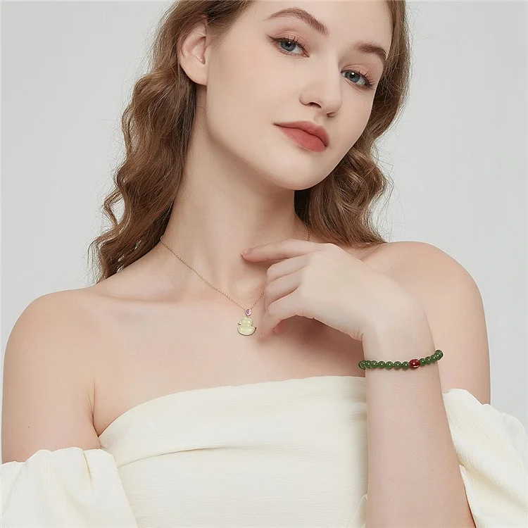 YISIXICI ZL13140001 Pulsera de jade verde natural Joyería de cuentas para la muñeca Regalo de cumpleaños - M