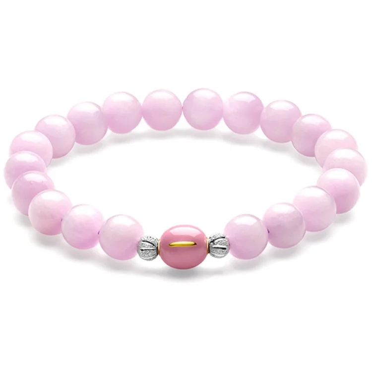 Pulsera de cristal para mujer YISIXICI ZL13140016 Joyas de perlas de espodumeno - Regalo de cumpleaños rosa