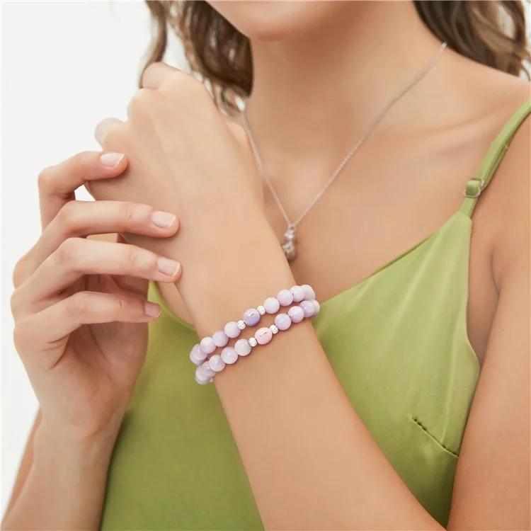 Pulsera de cristal para mujer YISIXICI ZL13140016 Joyas de perlas de espodumeno - Regalo de cumpleaños rosa