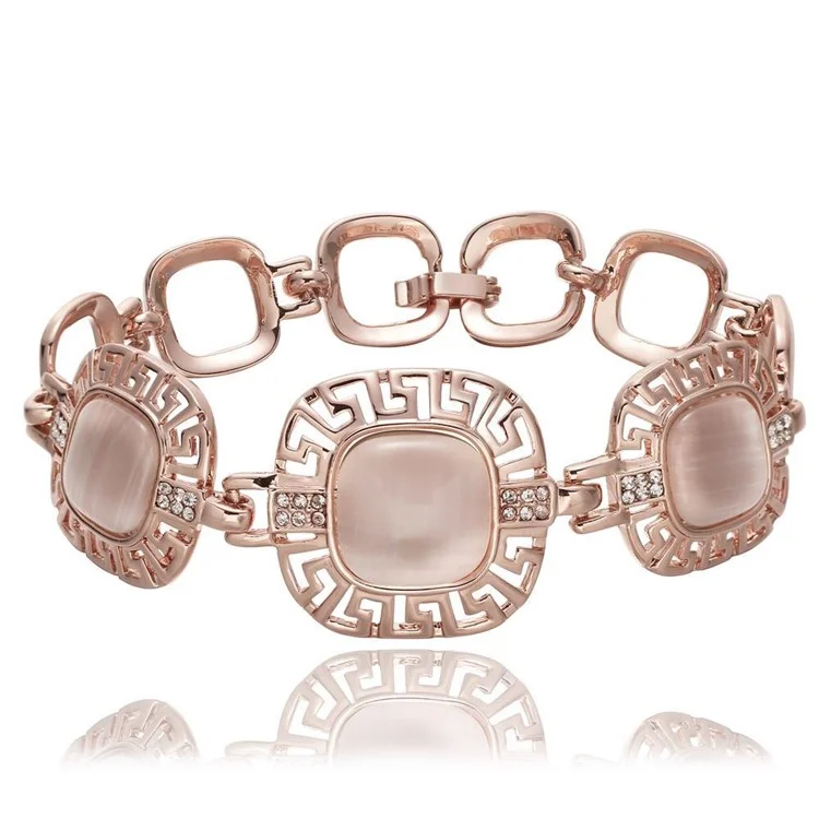 B074 18K Rose Gold Plated Women's Bracelet Crystal Geometric Bangle