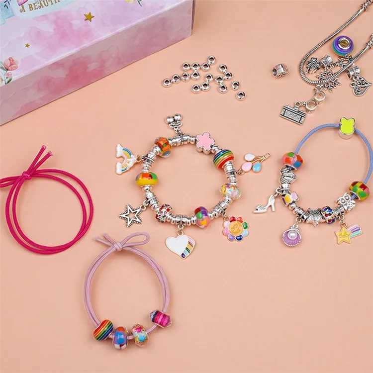 Kit de Confecção de Pulseiras para Crianças com 164 Peças - Acessórios de Jóias DIY para Meninas com Caixa - Colorido A