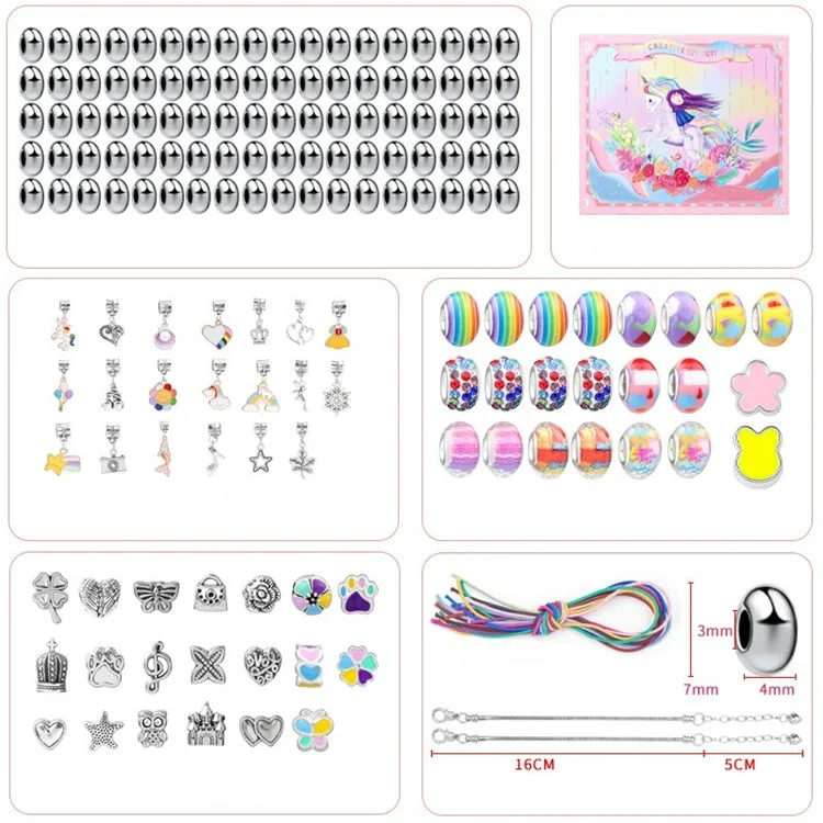 Kit de Confecção de Pulseiras para Crianças com 164 Peças - Acessórios de Jóias DIY para Meninas com Caixa - Colorido A