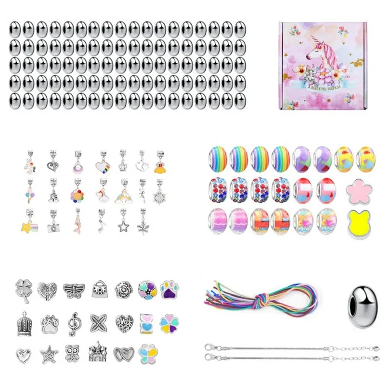 Kit de Fabricação de Pulseiras para Crianças com 164 Peças - Acessórios de Jóias DIY com Contas, Anéis de Cabelo e Caixa - Colorido B