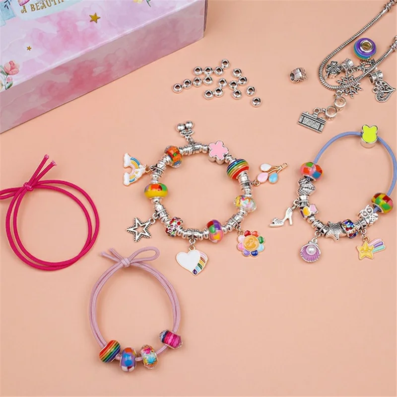 Kit de Fabricação de Pulseiras para Crianças com 164 Peças - Acessórios de Jóias DIY com Contas, Anéis de Cabelo e Caixa - Colorido B