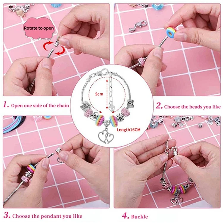 151Pcs Kids Bracelet Bag Making Kit Girls DIY Bracelet Pendants Beads Set with Gift Box - Colorful