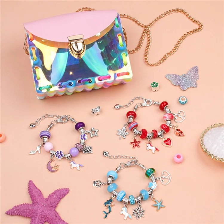 151Pcs Kids Bracelet Bag Making Kit Girls DIY Bracelet Pendants Beads Set with Gift Box - Colorful