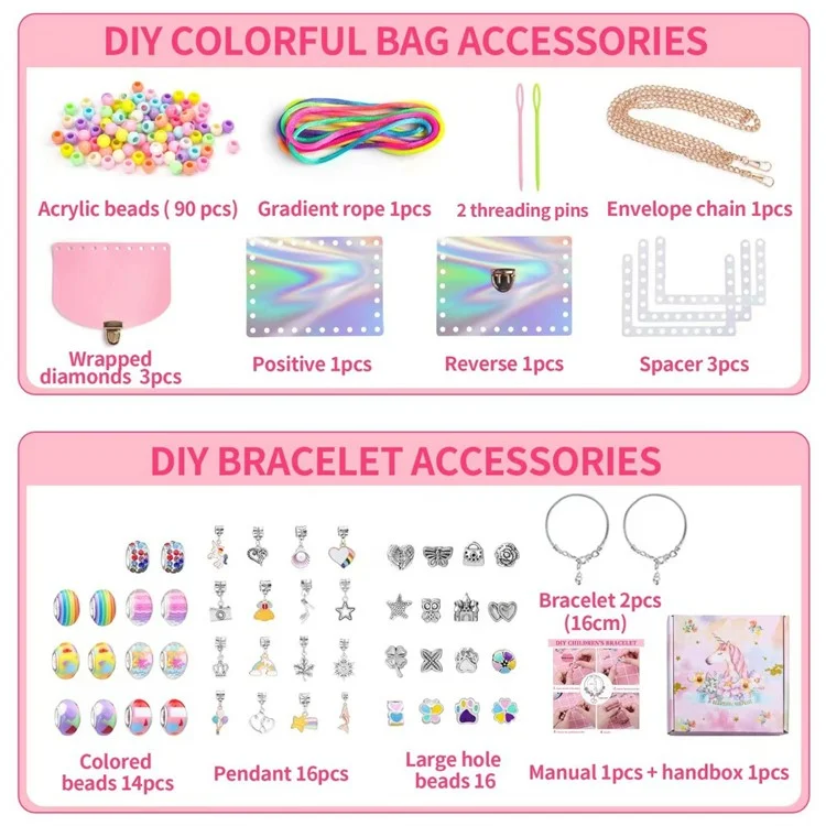 151Pcs Kids Bracelet Bag Making Kit Girls DIY Bracelet Pendants Beads Set with Gift Box - Colorful