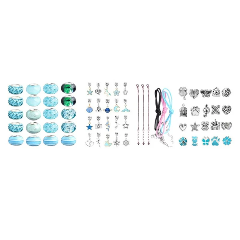 66 Peças Kit de Jóias de Contas DIY para Crianças com Caixa de Presente Contas para Pulseiras e Colares Artesanais de Meninas - Azul 