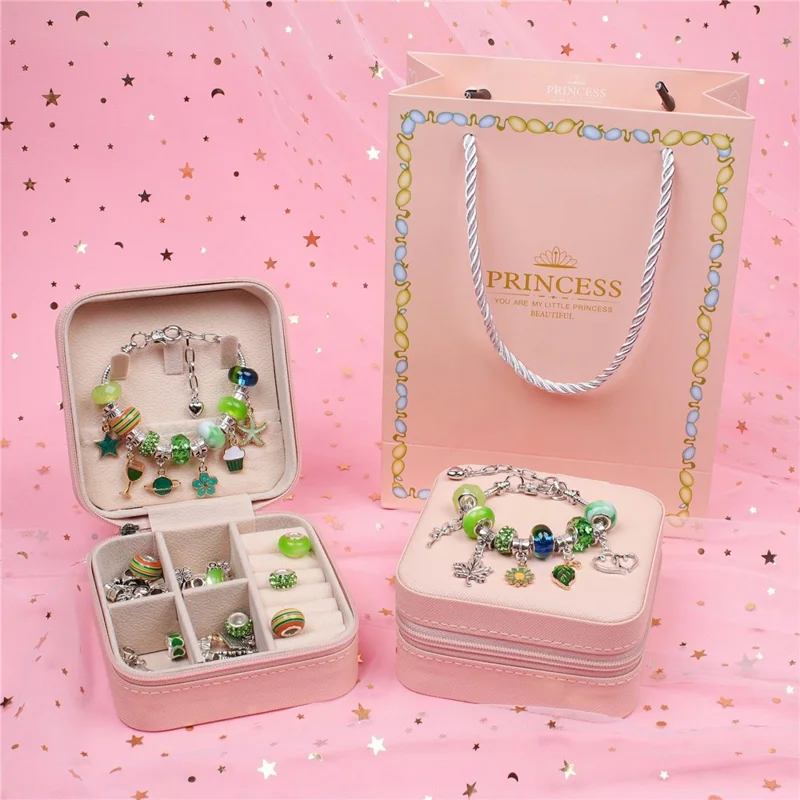 Conjunto de Presente para Fazer Pulseiras / Colares com Contas de DIY com 66 Peças - Verde