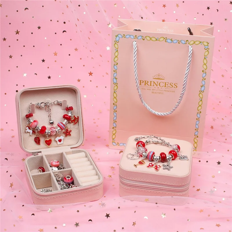 66-teiliges DIY-Armband/Kette-Bastelset mit Geschenkbox - Rot