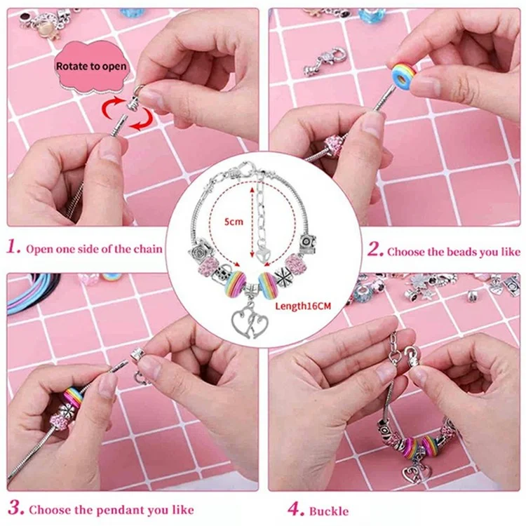 Conjunto de Joias DIY de 63 Peças para Crianças Meninas Conjunto de Pulseiras com Caixa de Presente - Roxo