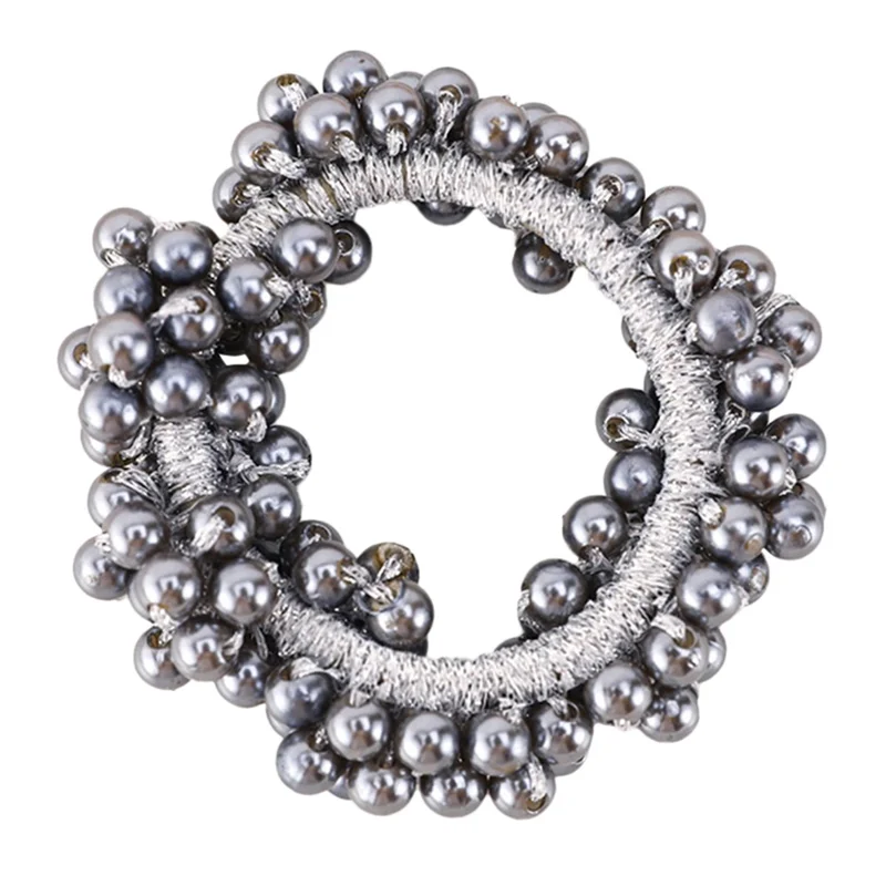 S36 Women Girls Fashion Pearl Elastic Hair Band Rope Hair Circle Scrunchie Ponytail Holder - Grey