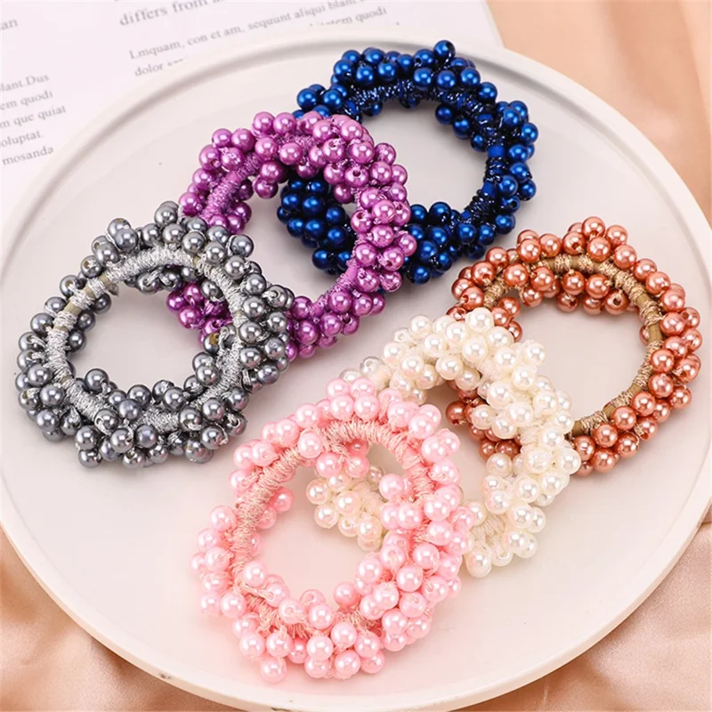 S36 Women Girls Fashion Pearl Elastic Hair Band Rope Hair Circle Scrunchie Ponytail Holder - Grey