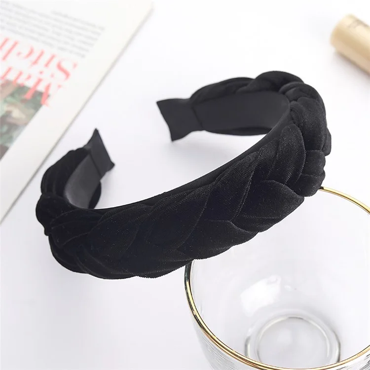 702101 Fashionable Braided Style Cloth Pigtail Headband Wide Edge Head Band Hair Decoration - Black