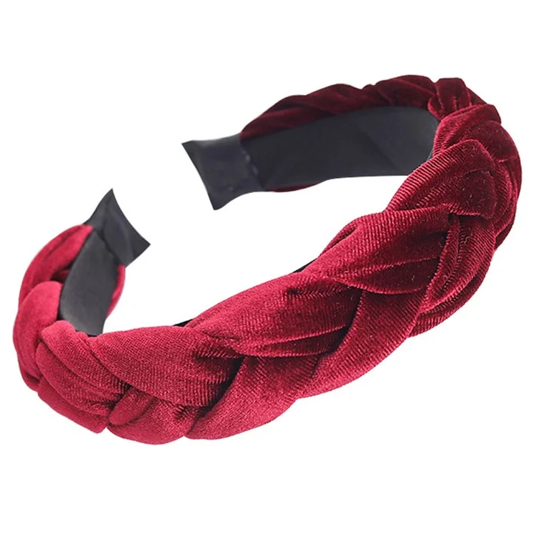 702101 Fashionable Braided Style Cloth Pigtail Headband Wide Edge Head Band Hair Decoration - Wine Red