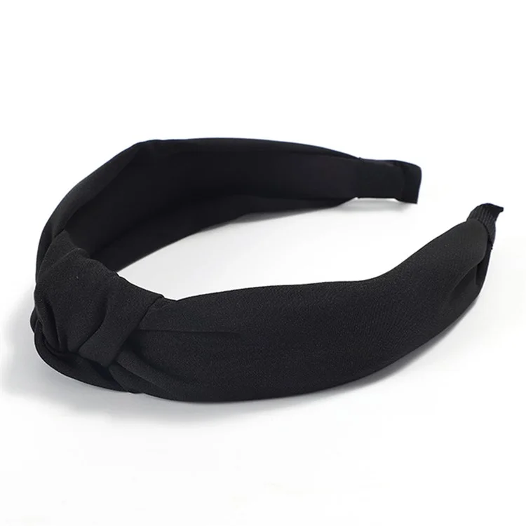 HQ335 Simple Style Headband Wide Edge Fashionable Knot Hair Band Solid Color Design for Women Girls - Black