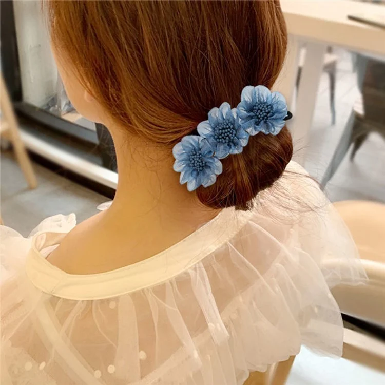 Women Elegant Hair Bun Making Tool 3 Mesh Flowers Hair Bun Maker Hairstyle Accessory - Grey