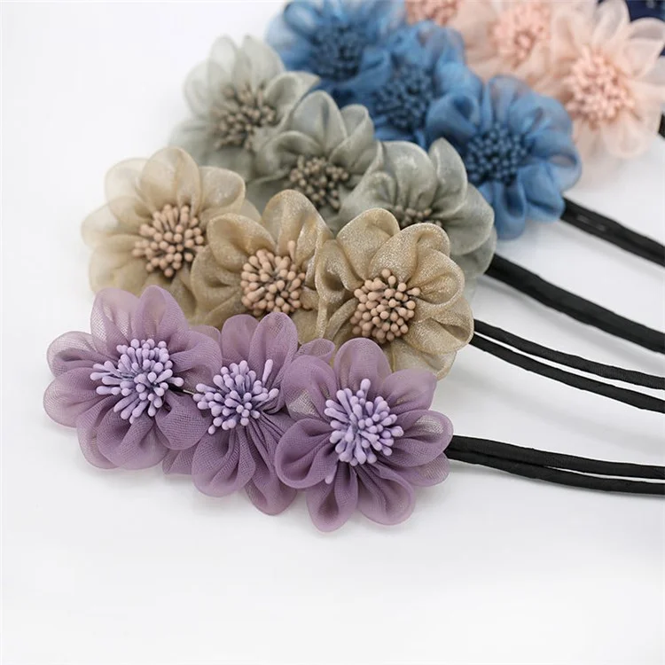 Women Elegant Hair Bun Making Tool 3 Mesh Flowers Hair Bun Maker Hairstyle Accessory - Grey