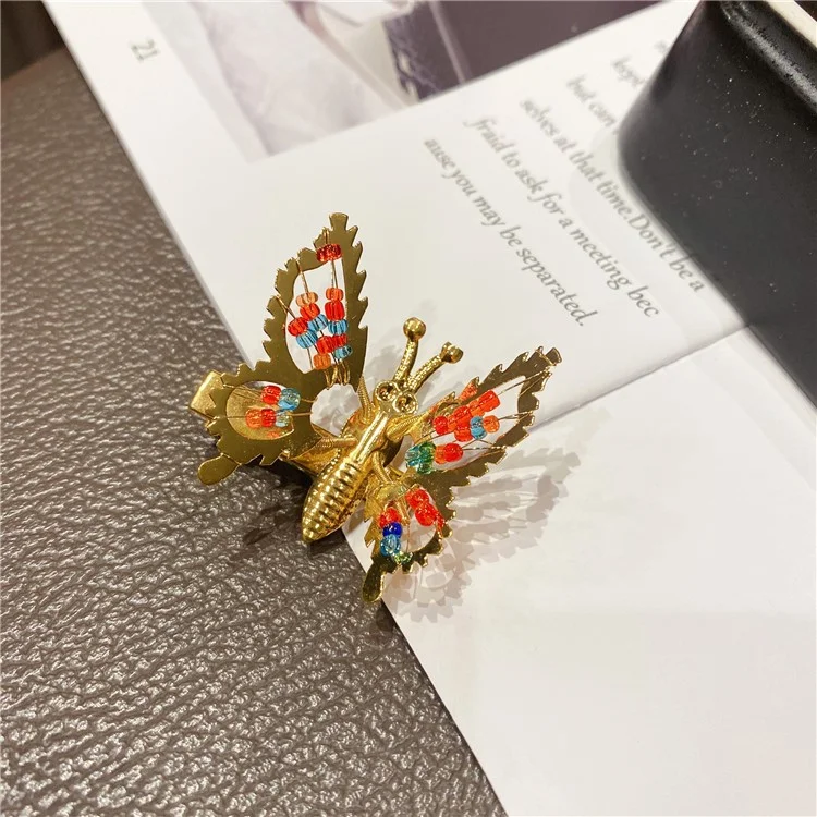 FF-70 Women Sweet Moving Butterfly Metal Hair Clip Spring Duckbill Side Clip - Gold