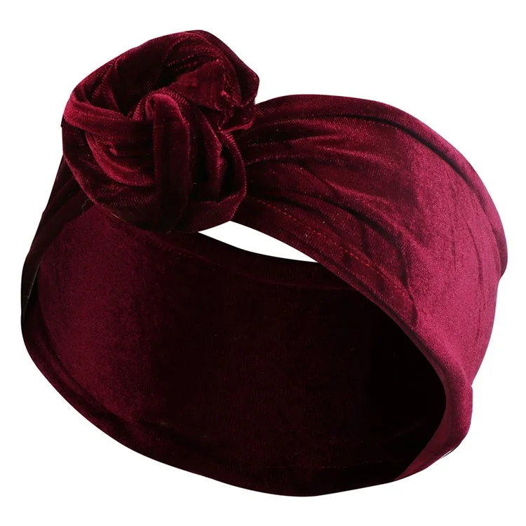 FD066 Wire Headband Adjustable Pattern Print Wired Hair Tie Head Scarf - Pleuche / Wine Red