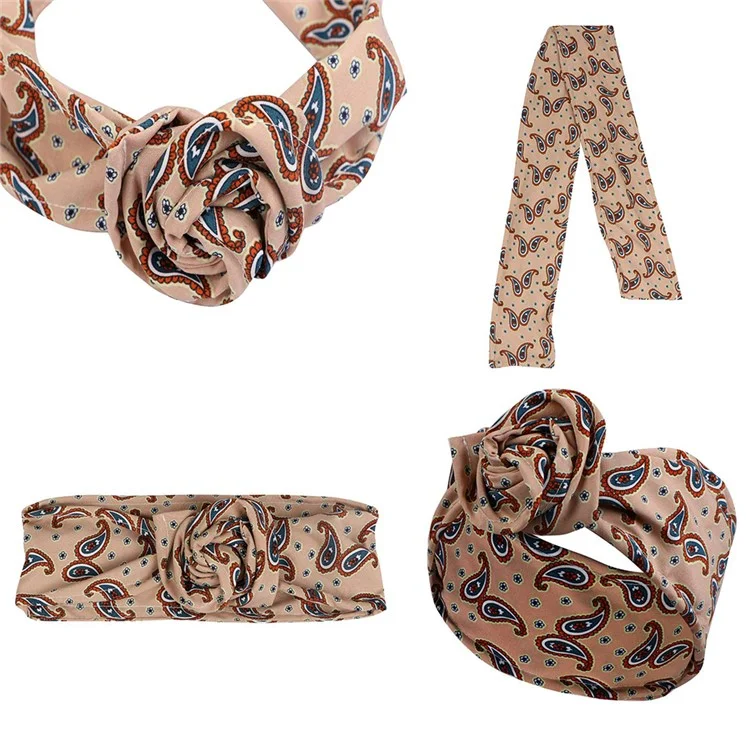 FD066 Wire Headband Adjustable Pattern Print Wired Hair Tie Head Scarf - Pleuche / Wine Red
