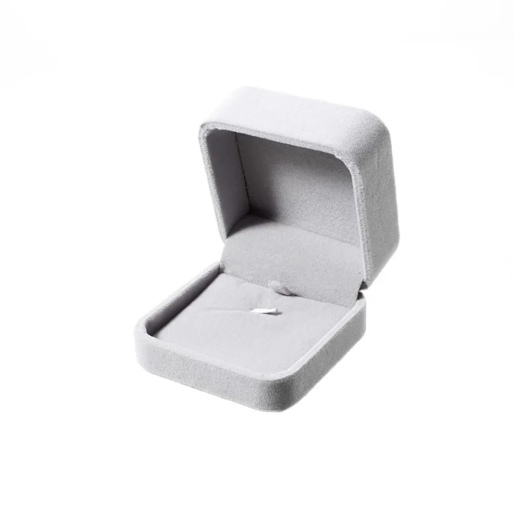 Fashion Velvet Wedding Ring Pendant Jewelry Bracelet Storage Box Holder, Outer Size: 7 x 7 x 4cm - Grey