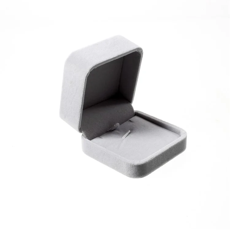 Fashion Velvet Wedding Ring Pendant Jewelry Bracelet Storage Box Holder, Outer Size: 7 x 7 x 4cm - Grey