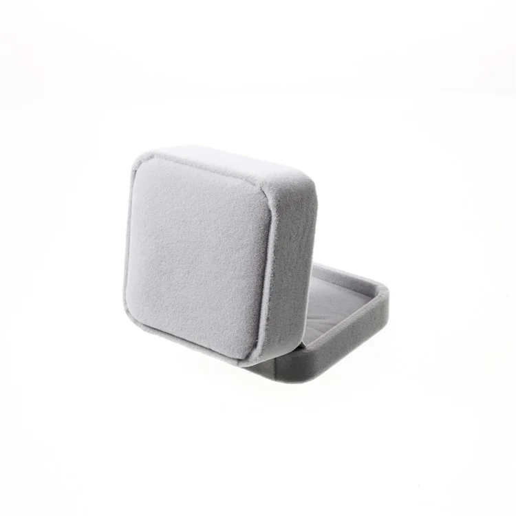 Fashion Velvet Wedding Ring Pendant Jewelry Bracelet Storage Box Holder, Outer Size: 7 x 7 x 4cm - Grey