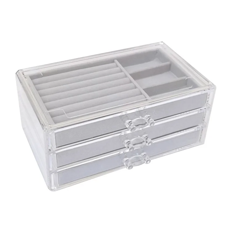 Schmuckkasten 3-Schichten Schmuckorganisator Abnehmbare Schublade Aufbewahrungsbox für Halsketten, Ohrringe, Ringe, Make-up - Grau