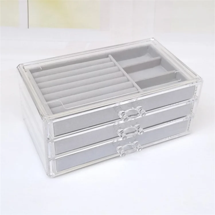 Schmuckkasten 3-Schichten Schmuckorganisator Abnehmbare Schublade Aufbewahrungsbox für Halsketten, Ohrringe, Ringe, Make-up - Grau