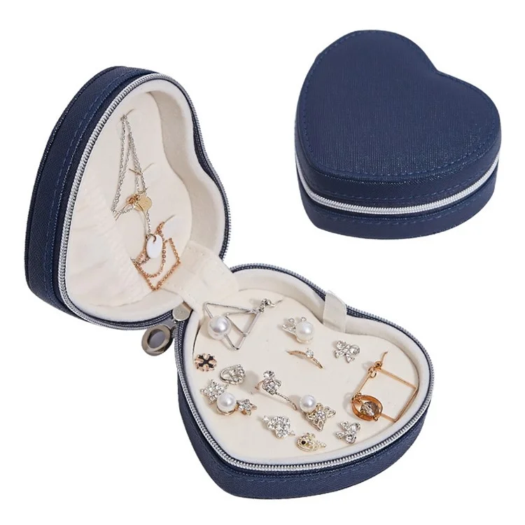 SH789-68 Heart Shaped Jewelry Storage Box Jewelry Display Box PU Leather Organizer for Earrings, Rings, Necklaces, Bracelets - Dark Blue