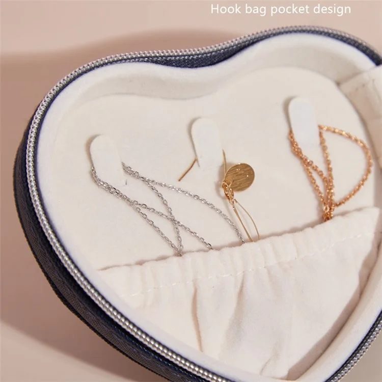 SH789-68 Heart Shaped Jewelry Storage Box Jewelry Display Box PU Leather Organizer for Earrings, Rings, Necklaces, Bracelets - Dark Blue