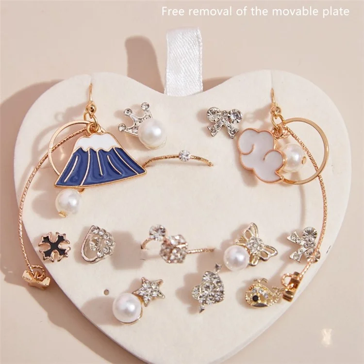 SH789-68 Heart Shaped Jewelry Storage Box Jewelry Display Box PU Leather Organizer for Earrings, Rings, Necklaces, Bracelets - Dark Blue