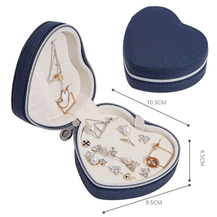 SH789-68 Heart Shaped Jewelry Storage Box Jewelry Display Box PU Leather Organizer for Earrings, Rings, Necklaces, Bracelets - Dark Blue