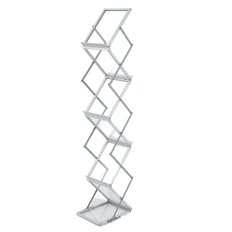 A4 Portrait Folding Literature Magzine Adjustable Floor Stand Aluminum Alloy+Acrylic Exhibition Display Rack - Silver