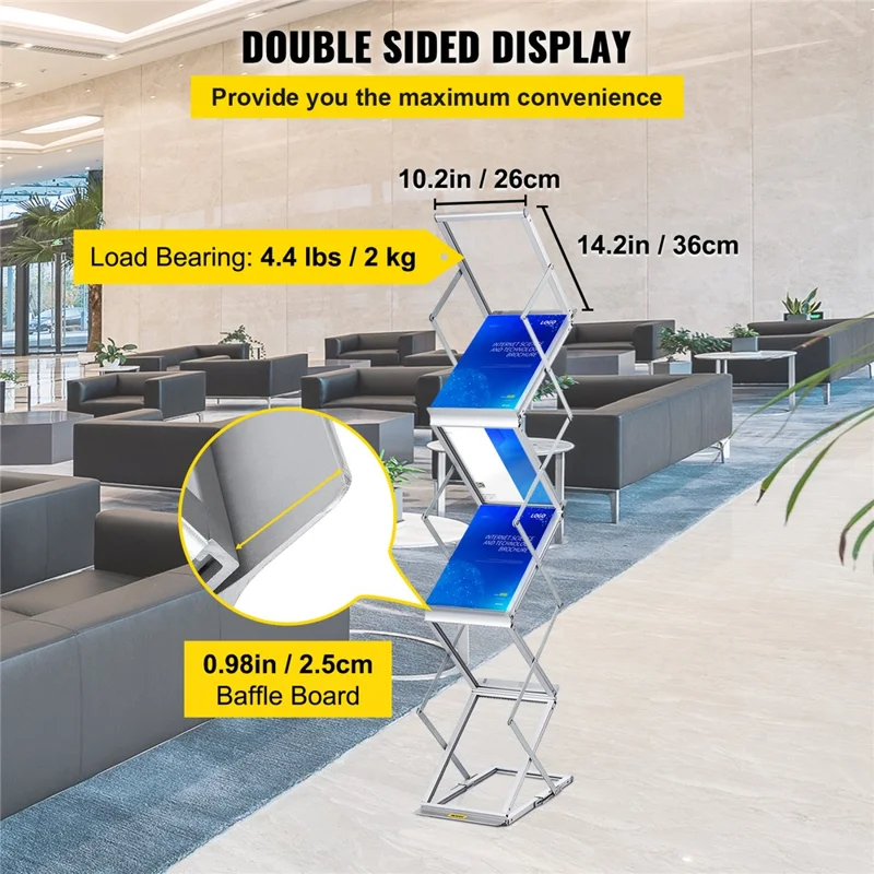 A4 Portrait Folding Literature Magzine Adjustable Floor Stand Aluminum Alloy+Acrylic Exhibition Display Rack - Silver