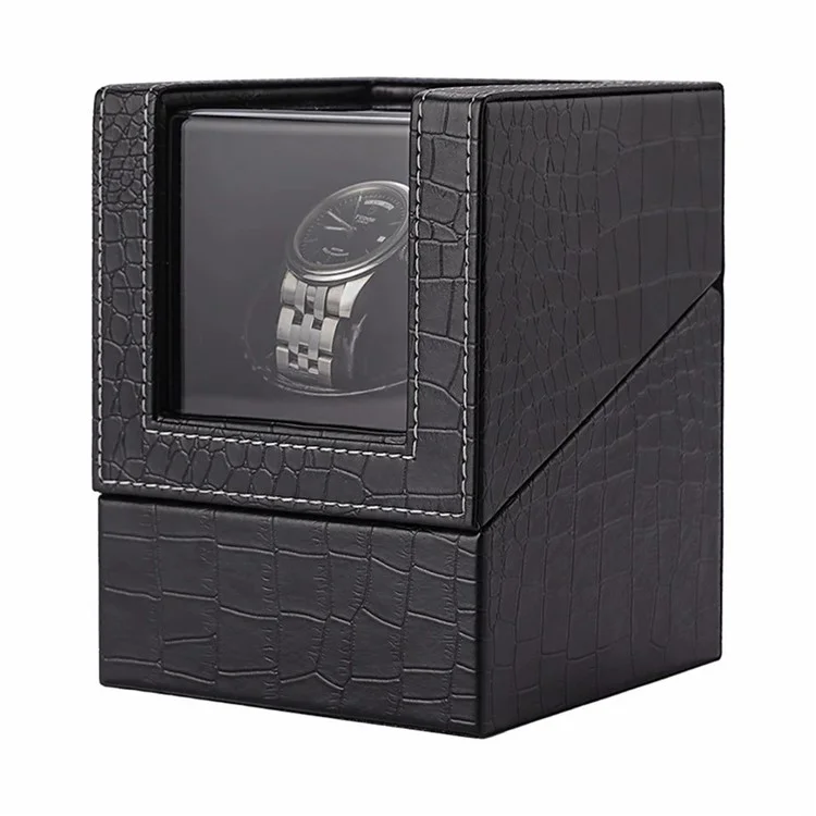 Caja de visualización de relojes W125 Automatic Single Watch Electric Rotating Box - Caja de exhibición de piel con textura de cocodrilo W125E / Enchufe estadounidense