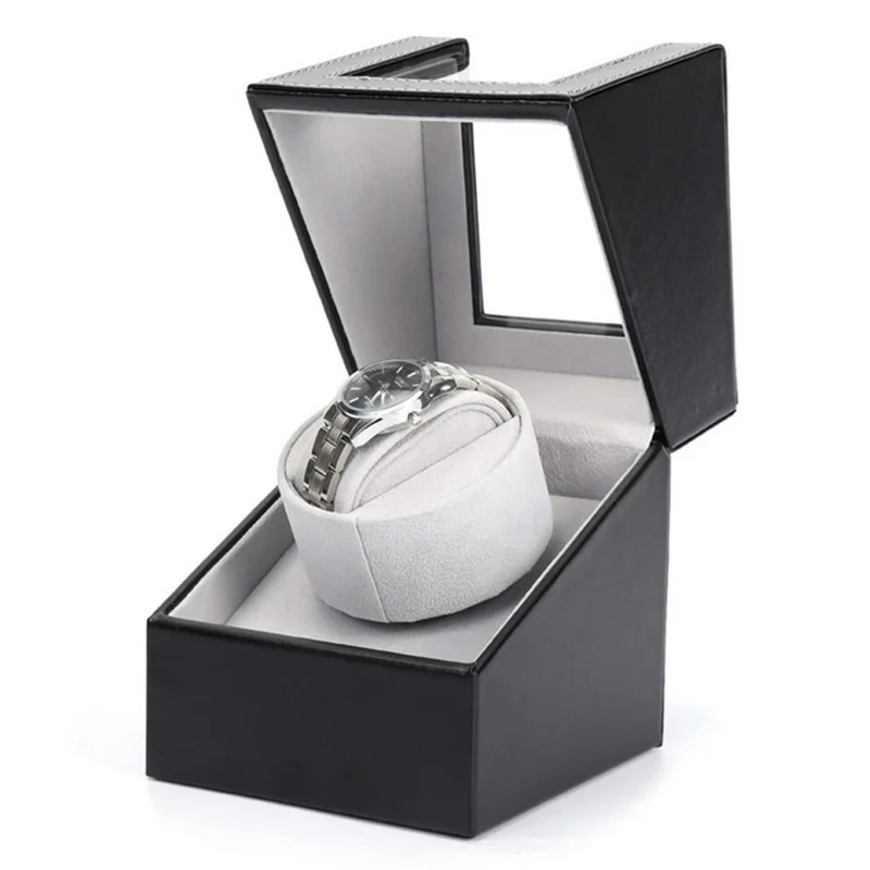 W125 Automatisk Enkelt Ur Elektrisk Roterende Uræske i Læder - Sort W125B / US Stik