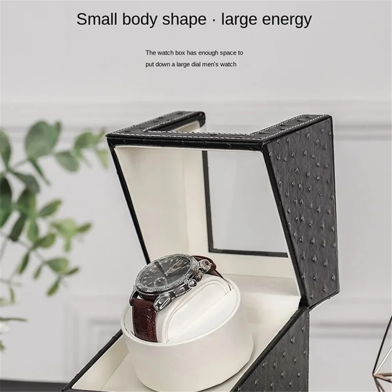 W125 Automatic Single Watch Electric Rotating Box Watch Leather Display Box - Ostrich Texture Inner Black W125D / UK Plug