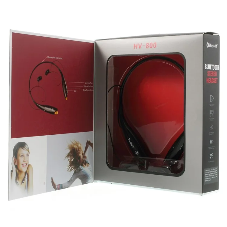 HV-800 Wireless Bluetooth Music Sports Stereo Headset Headphone Vibration Alert on Call - Black