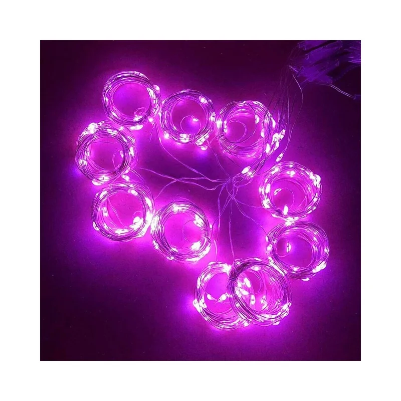 USB Remote Control Curtain String Lights Pink 3x2m 200 Leds 8 Functions Hanging Hook Window Decoration