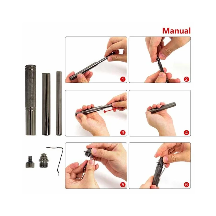 Caneta de Defesa Pessoal para Emergências com Martelo Extensível e Bastão Retrátil