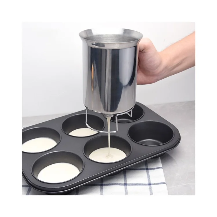 Distributore di pastella in acciaio inossidabile portatile da 900 ml Imbuto per pastella per cupcake Separatore di pastella (No FDA) - Argento
