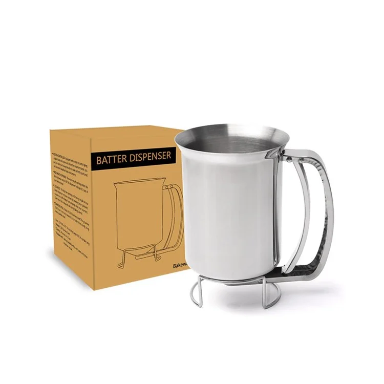 Distributore di pastella in acciaio inossidabile portatile da 900 ml Imbuto per pastella per cupcake Separatore di pastella (No FDA) - Argento