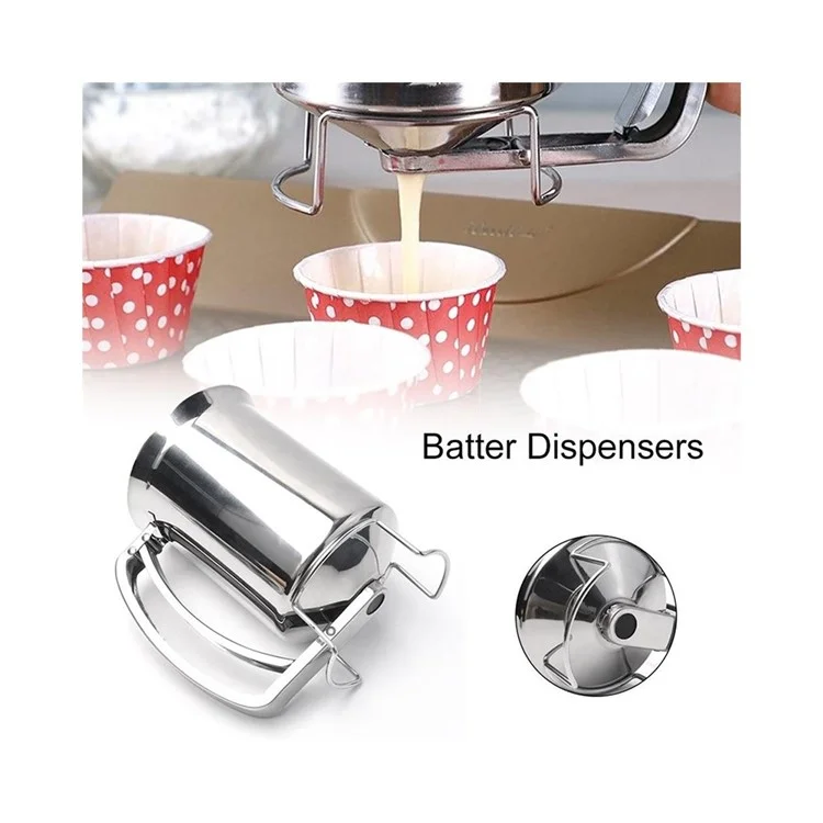 Distributore di pastella in acciaio inossidabile portatile da 900 ml Imbuto per pastella per cupcake Separatore di pastella (No FDA) - Argento