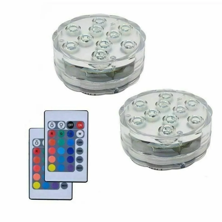10-LED Submersible Light Waterproof Aquarium Diving Fish Tank Decor Lamp with Remote Control - 2Pcs Light